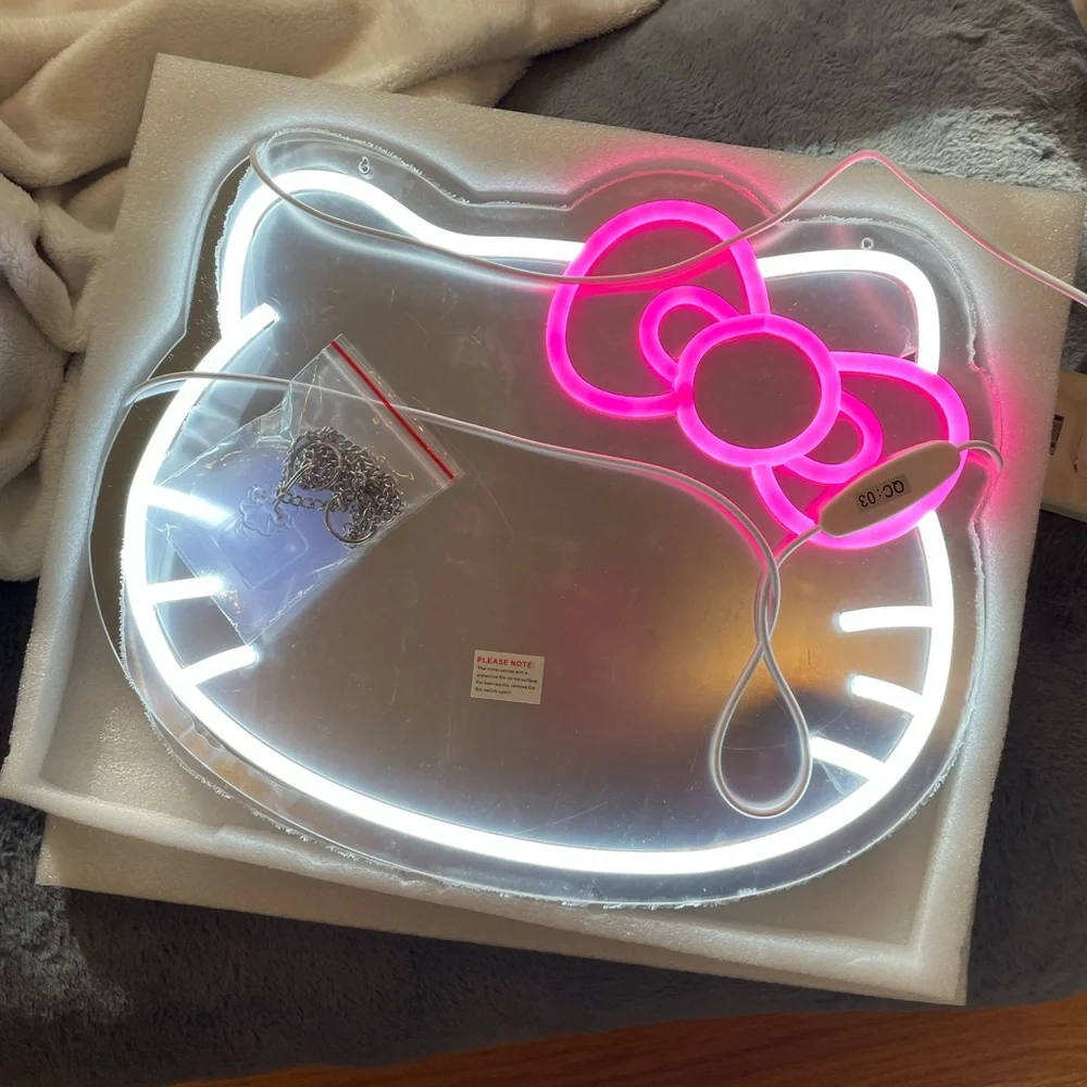 NIB Hello Kitty Neon Light Up Dimmer Hanging 15”x13” Lit Mirror Electric Gift!!